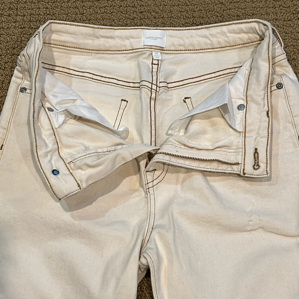 Jonathan Simkhai River High Rise Straight Leg Jeans in Ecru 32 Distressed - Picture 5 of 15